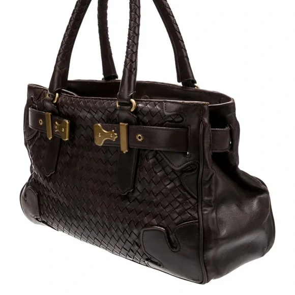 Bottega Veneta Dark Brown Woven Shoulder Bag - Picture 3 of 5
